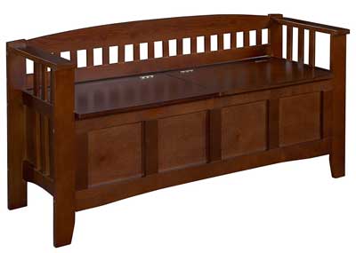 8 Linon Home Decor Storage Bench with Short Split Seat Storage, Walnut