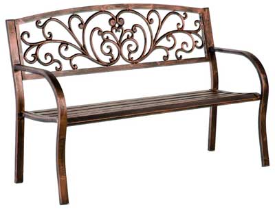 6. Plow and Hearth Patio Garden Bench Park Blooming Yard Outdoor Furniture with Iron Metal Frame