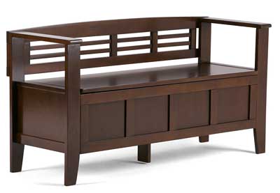 3 Simpli Home Adams Entryway Storage Bench, Medium Rustic Brown