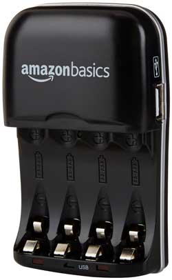 9. AmazonBasics Battery Charger with USB Port