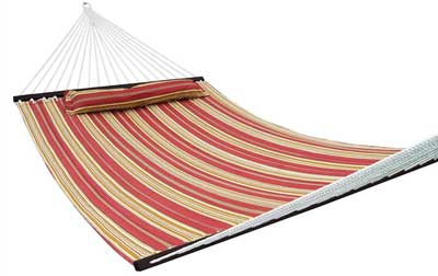 3. SueSport New Hammock Quilted Fabric with Pillow Double Size Spreader Bar Heavy Duty, Burgundy/Tan Pattern